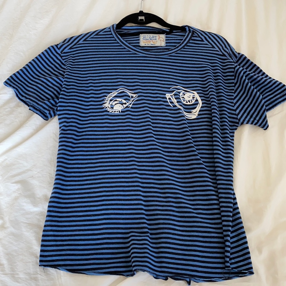 Blue and black stripe short sleeve top